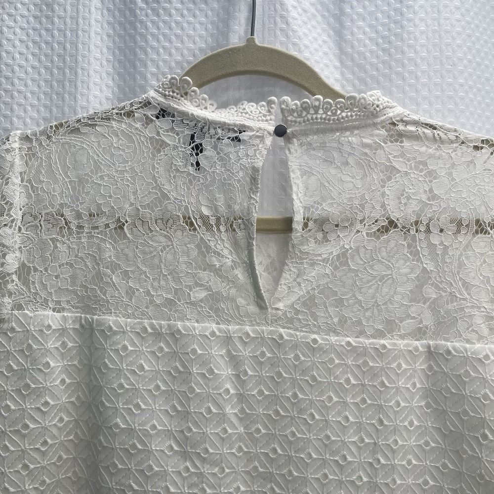 WHBM Ivory Boho Romantic Victorian Lace Eyelet Cottagecore Feminine Top 10 - Picture 7 of 7